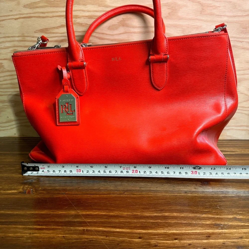Lauren Ralph Lauren Newbury Double Zip Leather Satchel Crossbody Bag Red